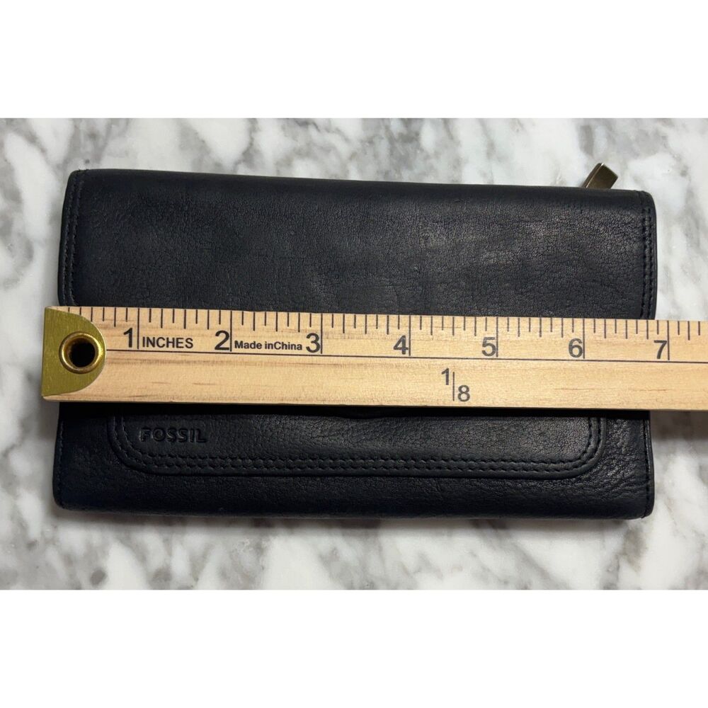 Fossil Women's Black Leather Trifold Wallet Organizer Snap Clutch Y2K Vintage - Picture 6 of 10